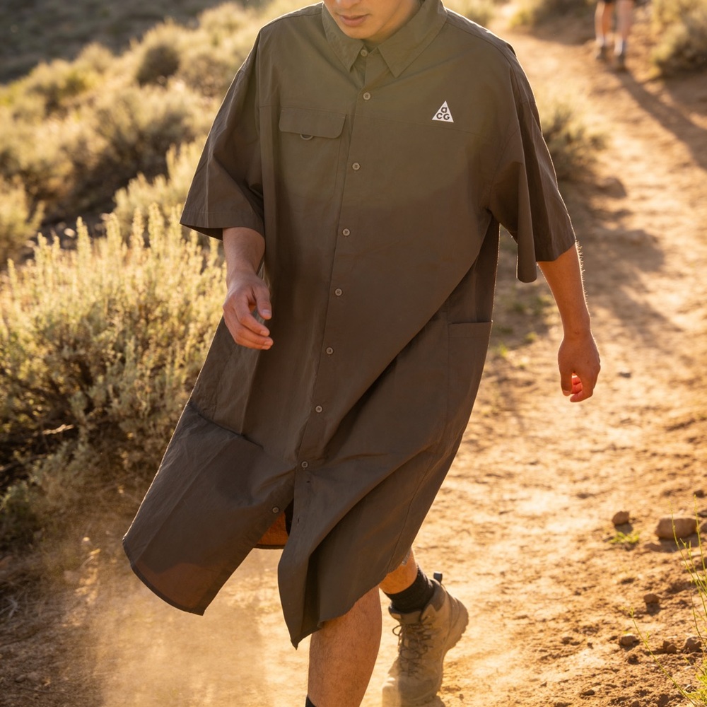 Nike ACG Brown Short Sleeve Button-Up Shirt Dress